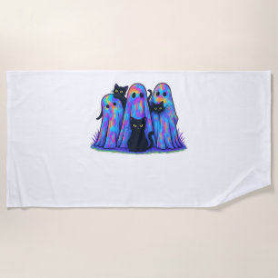 Funny Black Cat and Ghost Halloween Essential T-Sh Beach Towel