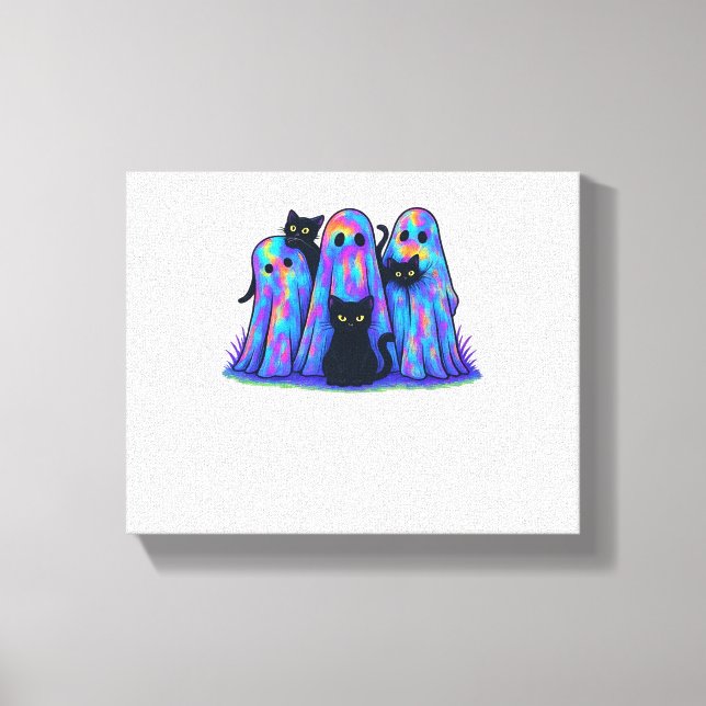 Funny Black Cat and Ghost Halloween Essential T-Sh Canvas Print (Front)