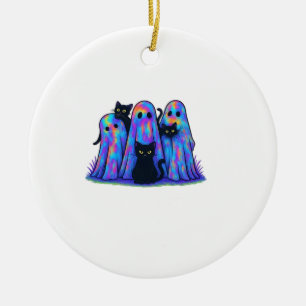 Funny Black Cat and Ghost Halloween Essential T-Sh Ceramic Ornament