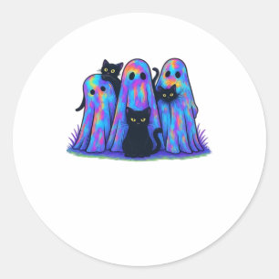 Funny Black Cat and Ghost Halloween Essential T-Sh Classic Round Sticker