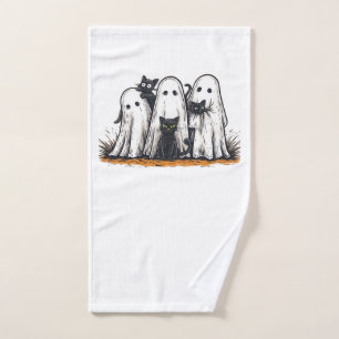 Funny Black Cat and Ghost Halloween Essential T-Sh Hand Towel