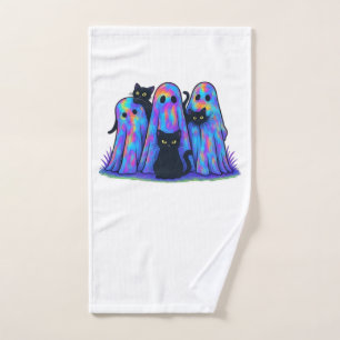 Funny Black Cat and Ghost Halloween Essential T-Sh Hand Towel
