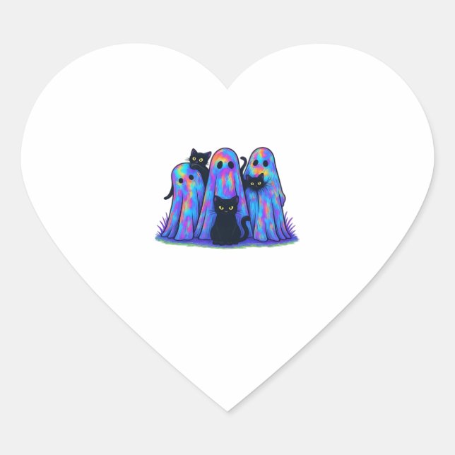 Funny Black Cat and Ghost Halloween Essential T-Sh Heart Sticker (Front)
