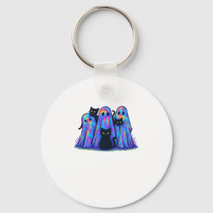 Funny Black Cat and Ghost Halloween Essential T-Sh Keychain