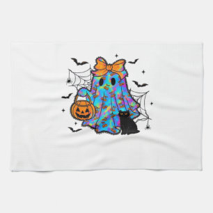 Funny Black Cat and Ghost Halloween Essential T-Sh Kitchen Towel