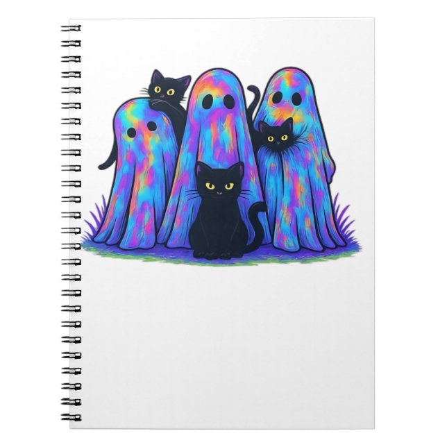 Funny Black Cat and Ghost Halloween Essential T-Sh Notebook (Front)