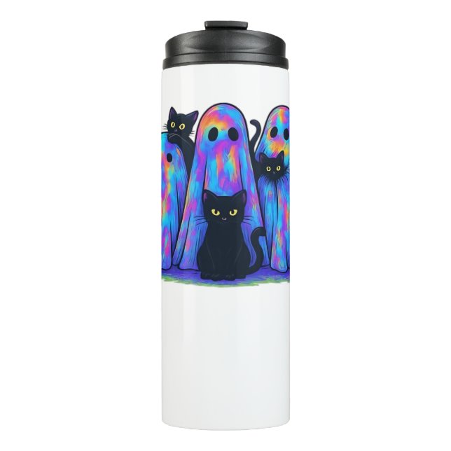 Funny Black Cat and Ghost Halloween Essential T-Sh Thermal Tumbler (Front)