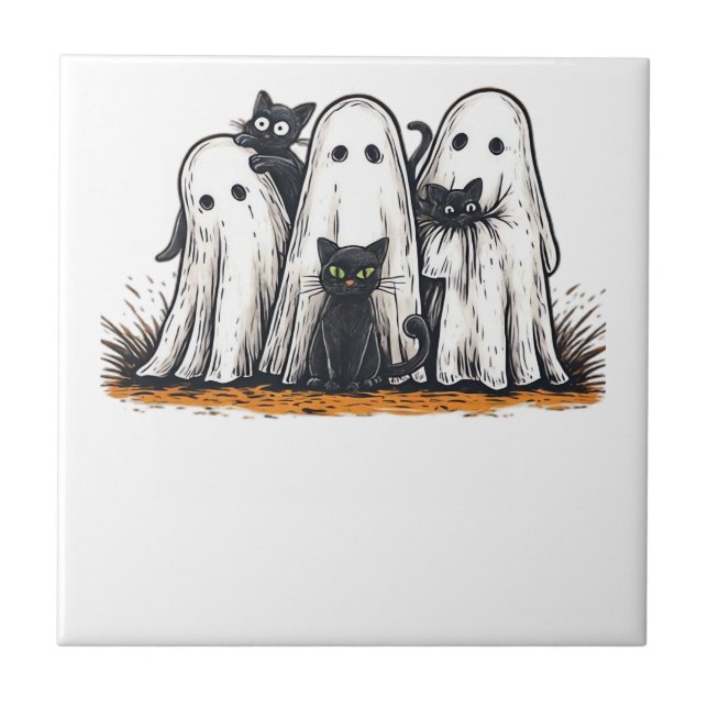 Funny Black Cat and Ghost Halloween Essential T-Sh Tile (Front)