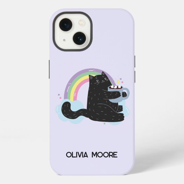 Funny Black Cat and Marshmallow iPhone Case (Back)