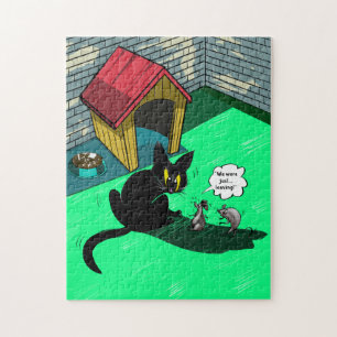 Funny Black Cat and Mice Retro Cartoon Comic Jigsa Jigsaw Puzzle