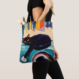 Funny Black Cat and Washing Machine Tote Bag