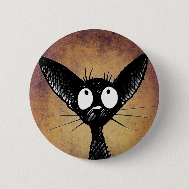 Funny black cat art button badge (Front)