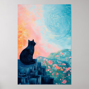 Funny Black cat Banana and Flower Vase Poster