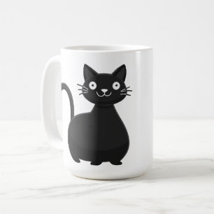 Funny Black Cat Big Eyes Cute Cat Illustration Coffee Mug