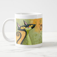 Funny Black Cat Birthday Mug with Big Eyes