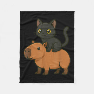 Funny Black Cat Capybara Animal Lover Mom Dad Kids Fleece Blanket