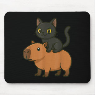 Funny Black Cat Capybara Animal Lover Mom Dad Kids Mouse Pad