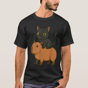 Funny Black Cat Capybara Animal Lover Mom Dad Kids T-Shirt