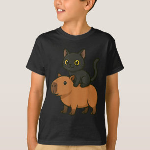 Funny Black Cat Capybara Animal Lover Mom Dad Kids T-Shirt