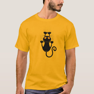Funny Black Cat Cartoon Scratching Wall t_shirt T-Shirt