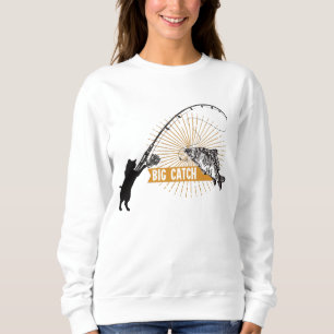 Funny Black Cat Catching Big Fish    Sweatshirt