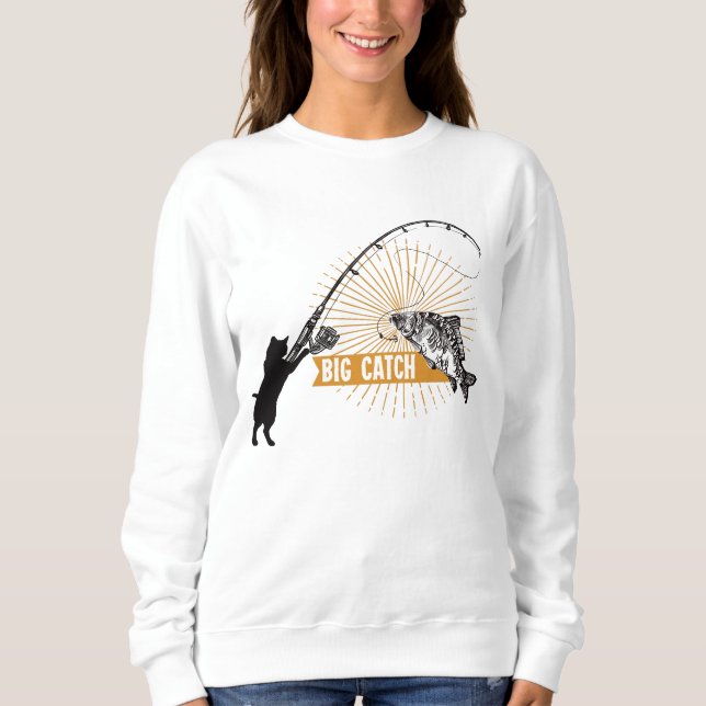 Funny Black Cat Catching Big Fish    Sweatshirt (Front)