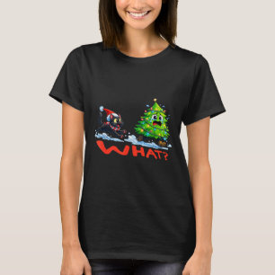 Funny Black Cat Chasing Christmas Tree Over Cat Wh T-Shirt