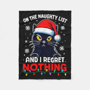Funny Black Cat Christmas I Regret Nothing Cats Lo Fleece Blanket
