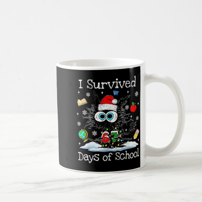 Funny Black Cat Christmas I Survived 67 Days Of Sc Coffee Mug (Right)