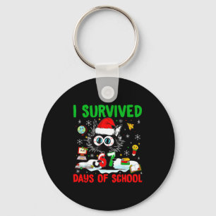 Funny Black Cat Christmas I Survived 67 Days Of Sc Keychain