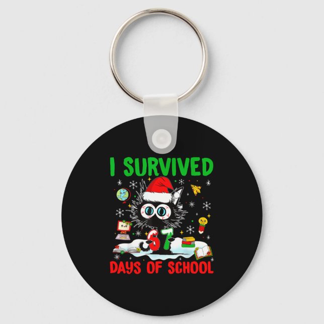 Funny Black Cat Christmas I Survived 67 Days Of Sc Keychain (Front)