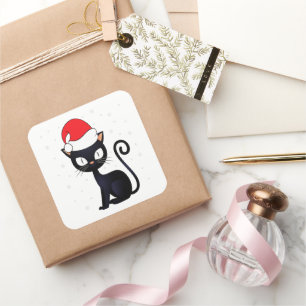 Funny Black Cat Christmas Snowflake Cat Lover Square Sticker