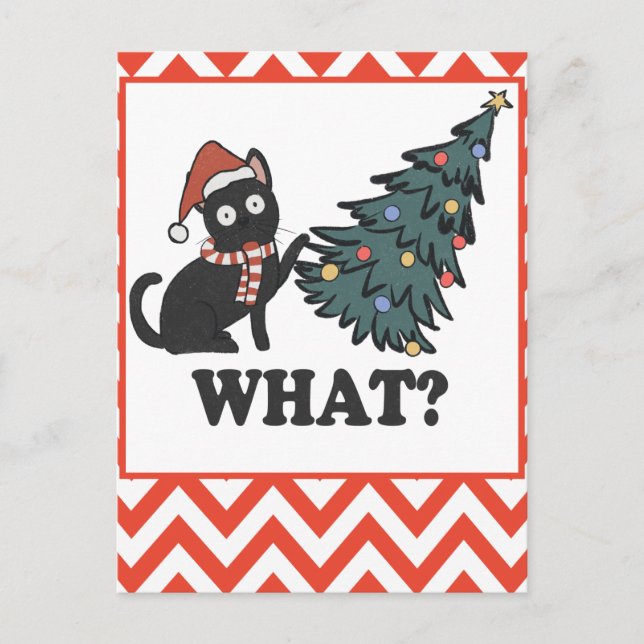 Funny Black Cat Christmas Tree carte postale (Devant)
