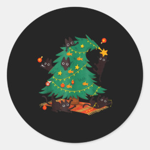 Funny Black Cat Christmas Tree  Classic Round Sticker