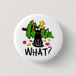 Funny Black Cat Christmas Tree Merry Santa Humor C 1 Inch Round Button