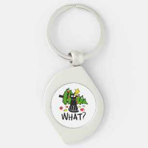 Funny Black Cat Christmas Tree Merry Santa Humor C Keychain