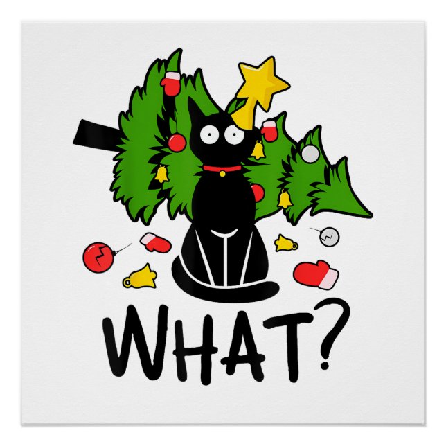 Funny Black Cat Christmas Tree Merry Santa Humor C Poster (Front)