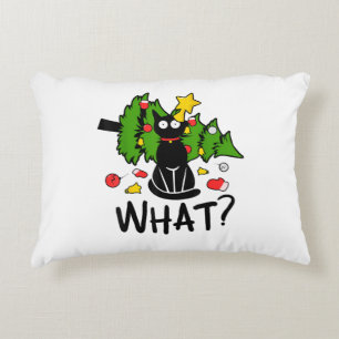 Funny Black Cat Christmas Tree Merry Santa Humour  Accent Pillow