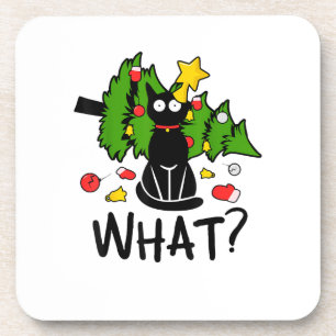 Funny Black Cat Christmas Tree Merry Santa Humour  Coaster