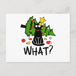 Funny Black Cat Christmas Tree Merry Santa Humour Holiday Postcard