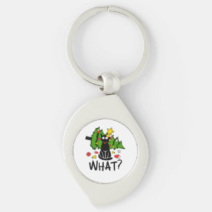 Funny Black Cat Christmas Tree Merry Santa Humour Keychain