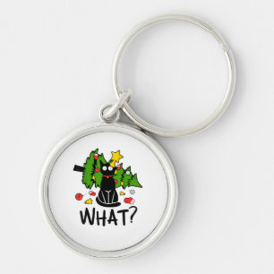 Funny Black Cat Christmas Tree Merry Santa Humour Keychain