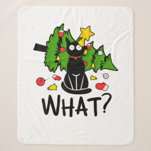Funny Black Cat Christmas Tree Merry Santa Humour Sherpa Blanket