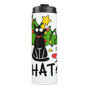 Funny Black Cat Christmas Tree Merry Santa Humour  Thermal Tumbler