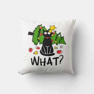 Funny Black Cat Christmas Tree Merry Santa Humour Throw Pillow