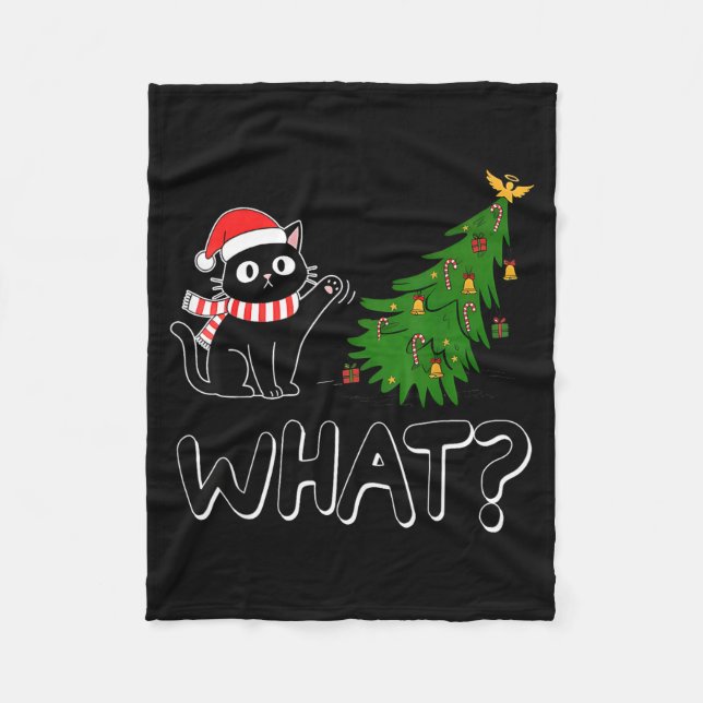 Funny Black Cat Christmas Tree Merry Xmas Humor Ca Fleece Blanket (Front)