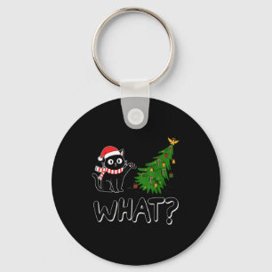 Funny Black Cat Christmas Tree Merry Xmas Humor Ca Keychain