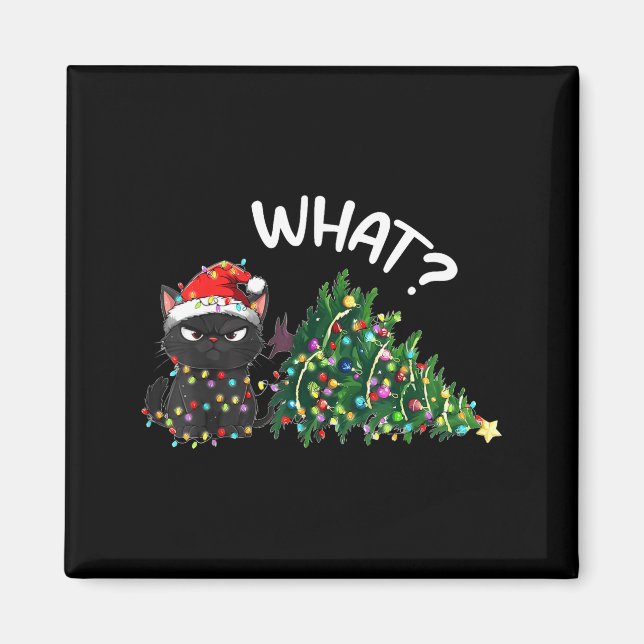 Funny Black Cat Christmas Tree Merry Xmas Humor Ca Magnet (Front)