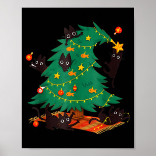 Funny Black Cat Christmas Tree  Poster