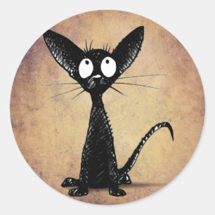 Funny Black Cat Classic Round Sticker